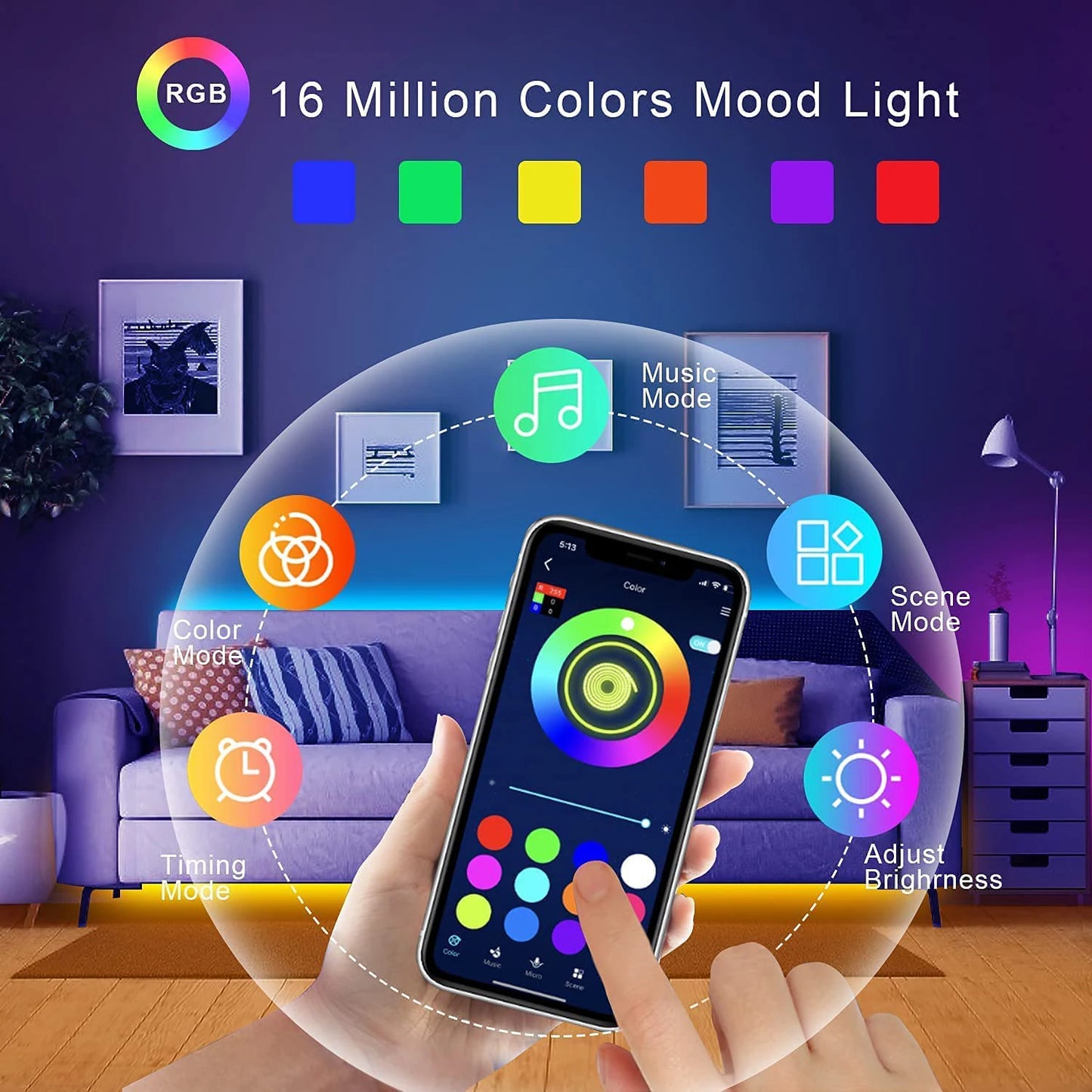 RGB LED Strip Lights with App Control