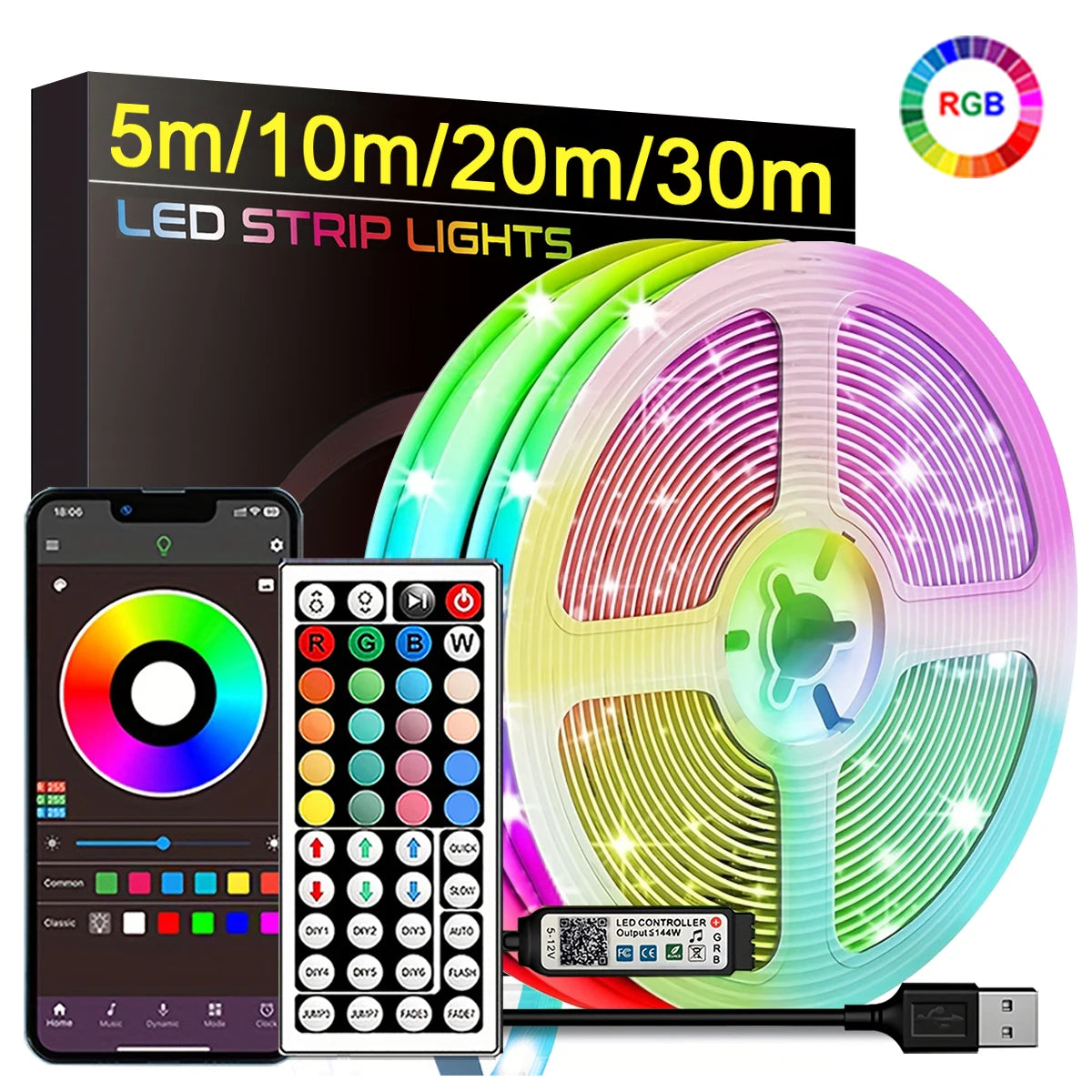 RGB LED Strip Lights with App Control