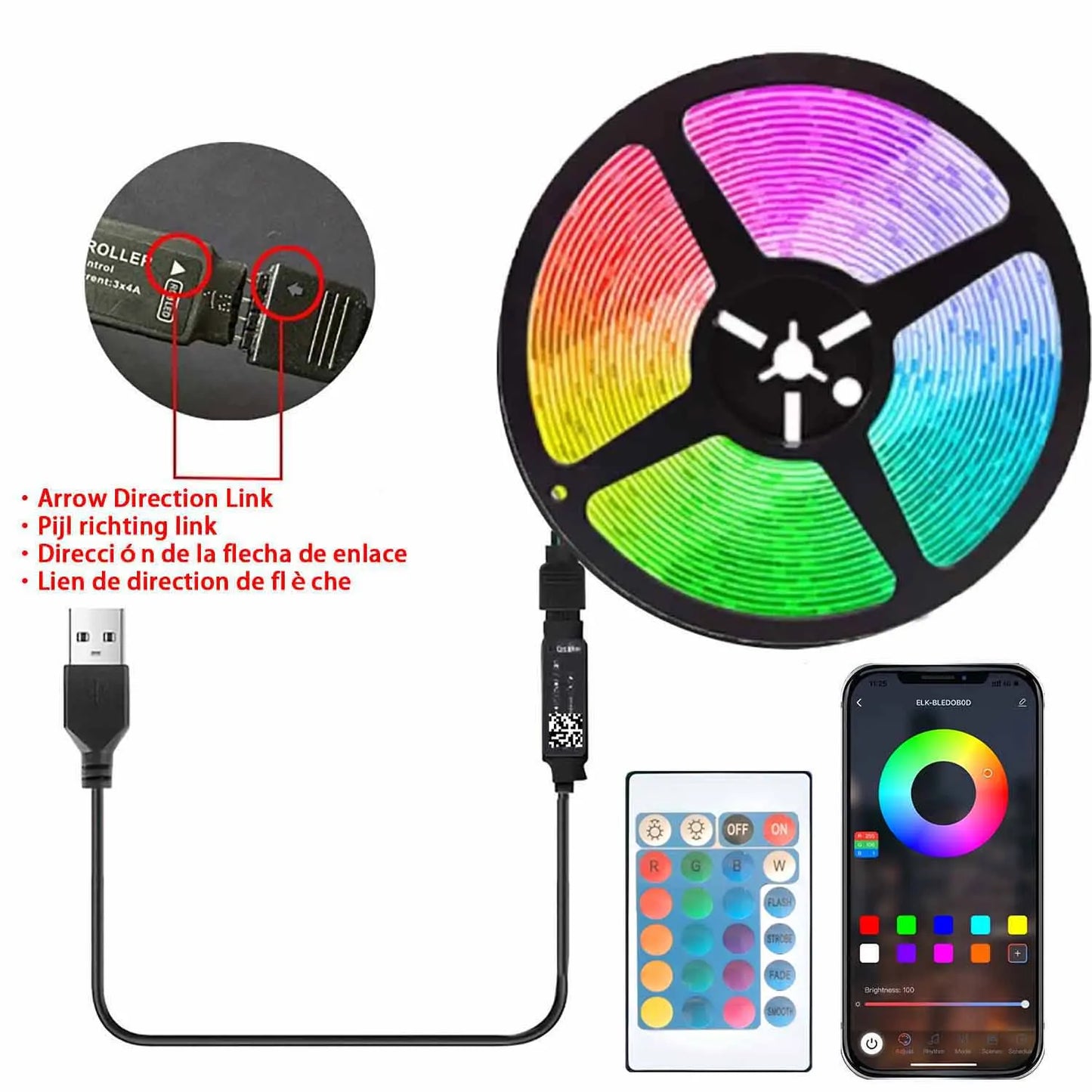 5M RGB LED Strip Light with USB